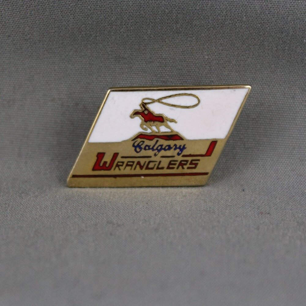 Vintage Hockey Pin - Calgary Wranglers Oriignal Logo WHL - Inlaid Pin